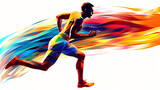 Fototapeta  - Male athlete runner doing a training exercise for a sports race event by jogging and running shown in a contemporary athletic abstract design, Generative AI stock illustration image