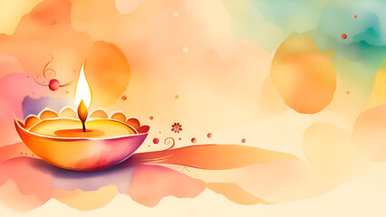 Wall Mural - Watercolor illustration of diwali indian festival.