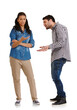© Heyt/peopleimages.com - Divorce, fight or problem with portrait of couple, man and woman in upset, stress or conflict. Husband, talk and hands on isolated or a transparent png background with wife, arms crossed and unsure