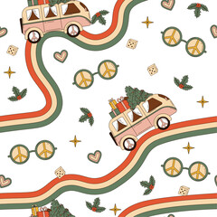 Seamless Christmas hand drawn pattern with winter symbols. Retro vector illustration
