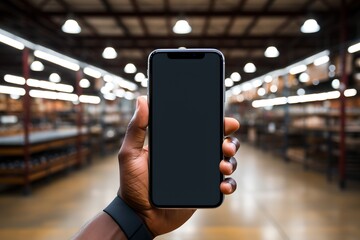 Mobile phone with blank screen in hand, generative AI