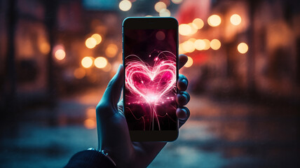 red heart on mobile phone