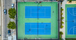Aerial over Margaret S Hayward Tennis Courts with people playing