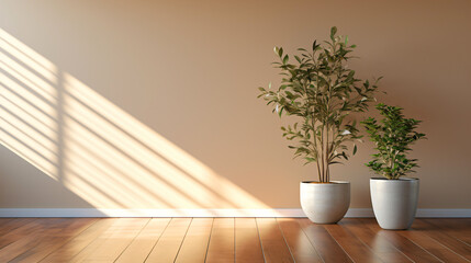 Wall Mural - minimalist contemporary room with wooden floor and plants