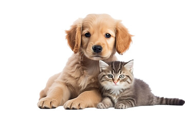 Cute small kitten and puppy on a white background studio shot PNG