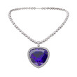 Luxurious necklace made of diamonds and blue sapphire in the shape of a heart. Isolated chain on a transparent background. Jewelry showcase. 3d rendering.