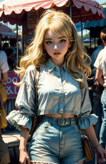 Wall Mural - a young beautiful girl from 1950s having fun at a carnival