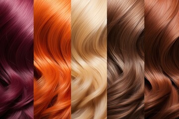 set of different hair colors close up