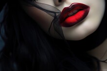 Beautiful Red Female Lips In Halloween Style Close Up