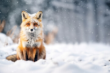 red fox in snowfall: serene winter scene with cold frost