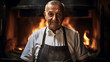 a charismatic Italian grandfather stands by a roaring fireplace, preparing polenta in a traditional copper pot, regaling the story of his family's culinary journey 