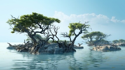 Canvas Print - A group of trees sitting on top of a body of water