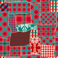 Poster - Patchwork textile pattern. Seamless quilting design background. Merry Christmas cozy pattern.
