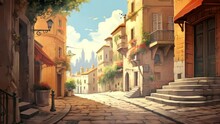 View Of The Old City, Seamless Looping Video Background Animation, Cartoon Style
