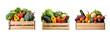 Set of pile vegetables in wooden crate for healthy food concept isolated on transparent background.Generative Ai