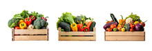 Set Of Pile Vegetables In Wooden Crate For Healthy Food Concept Isolated On Transparent Background.Generative Ai