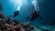 Divers, underwater, exploring, ocean, sea, marine, adventure, scuba, aquatic, deep, exploration, reef