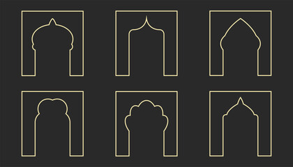 Wall Mural - Islamic line shape door, gate vector icon set