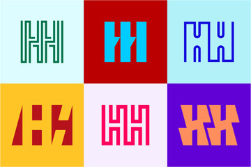 Wall Mural - Set of letter HH logos. Abstract logos collection with letters. Geometrical abstract logos