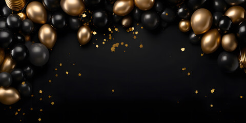 Wall Mural - Gold and black balloons on black background