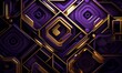 geometric background illustration with purple grid and gold border, Generative Ai