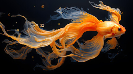 Wall Mural - Beautiful gold and blue fish isolated on black background