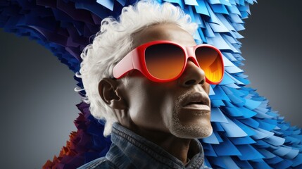 Wall Mural - A man wearing sunglasses and a blue jacket, AI