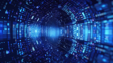 Abstract digital technology, Blue digital binary data on computer screen background. Generative Ai
