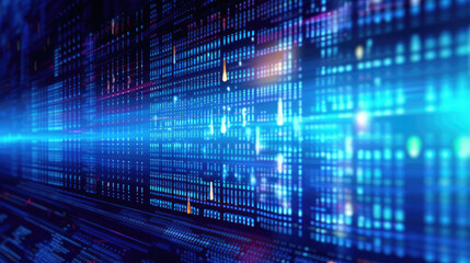 Abstract digital technology, Blue digital binary data on computer screen background. Generative Ai