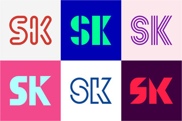 Wall Mural - Set of letter SK logos. Abstract logos collection with letters. Geometrical abstract logos
