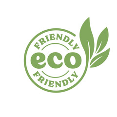 Wall Mural - Eco friendly badge. Healthy natural product label logo design with plant leaves.