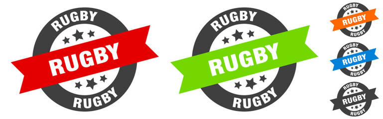 rugby stamp. rugby round ribbon sticker. tag