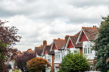 Wall Mural - Street of typical British residential family terrace houses in south west London