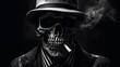 Skeleton mafia boss, tuxedo and cigar. Generative AI	
