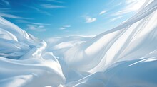 Light White Fabric Flutters In The Wind Against The Blue Sky.background. 