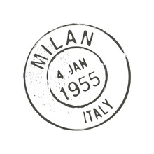 Milan Postage And Postal Stamp. Italian City Letter Envelope Ink Stamp, Mail Delivery Departure European Country Or Region Aged Vector Imprint Or Postcard Italy Milan Town Seal