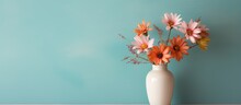 Pottery Vase For Flowers Isolated Pastel Background Copy Space