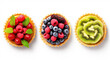 Set of Fresh fruit tart, arrange from above, Isolated on white background.