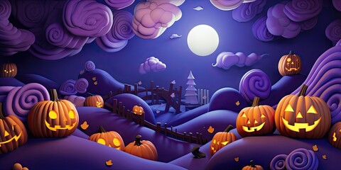 Wall Mural - halloween background with carved pumpkins and candy Generative AI