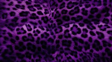 Close-up Of Purple Leopard Fur Print Background. Animal Skin Backdrop For Fashion, Textile, Print, Banner
