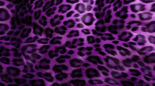 Close-up Of Purple Leopard Fur Print Background. Animal Skin Backdrop For Fashion, Textile, Print, Banner