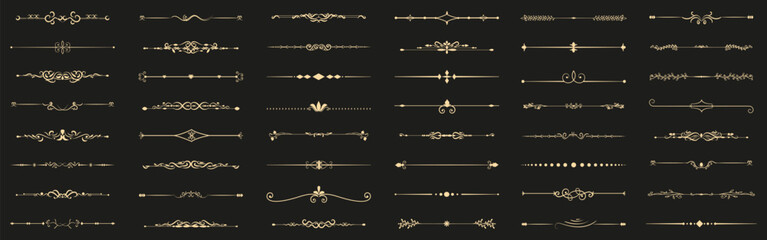 Elegance classic book divider collection. Set of vintage border elements. Gold decorative divider elements. Divider borders