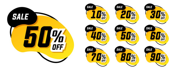 Sticker - Discount label banner collection with percentage sale. Discount sale off the tag. Promotion banners with discount offer