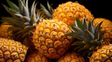 Photograph of a Mountain of pineapples looking very good on a black background