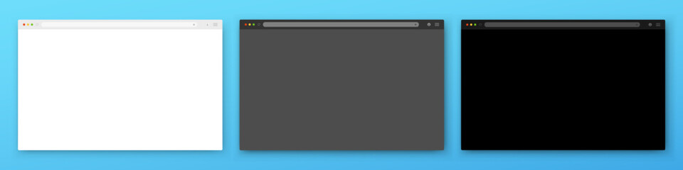 Wall Mural - a set of three browser windows in white, gray and black on a blue background. website layout with se