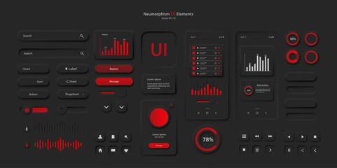 Wall Mural - a set of user interface elements for a mobile application in black red. user interface icons for the