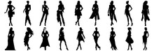 Woman Fashion Model Silhouettes Set, Large Pack Of Vector Silhouette Design, Isolated White Background