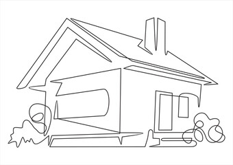 Canvas Print - The house is drawn by one black line on a white background. Continuous line drawing. Vector illustration