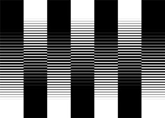 Black and white striped vector pattern of abstract rectangles.  Strict monochrome vector background of abstract lines.