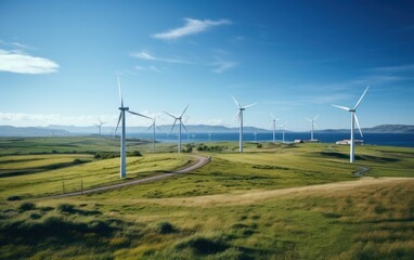  Wind turbines in autumn farm for wind generation renewable energy